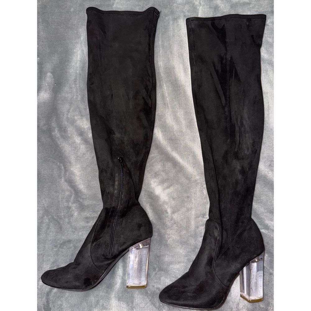 🖤 Call it Spring Knee-High Boots with Clear Heels